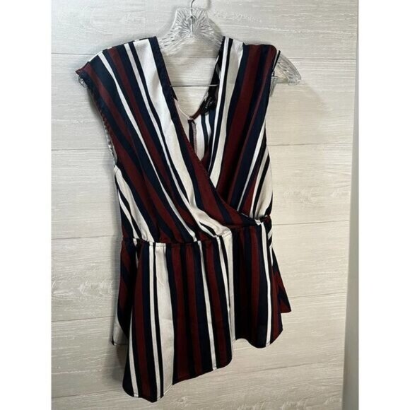 EXPRESS Striped Asymmetrical Hem Surplice Wrap Blouse Medium‎ - Picture 2 of 5
